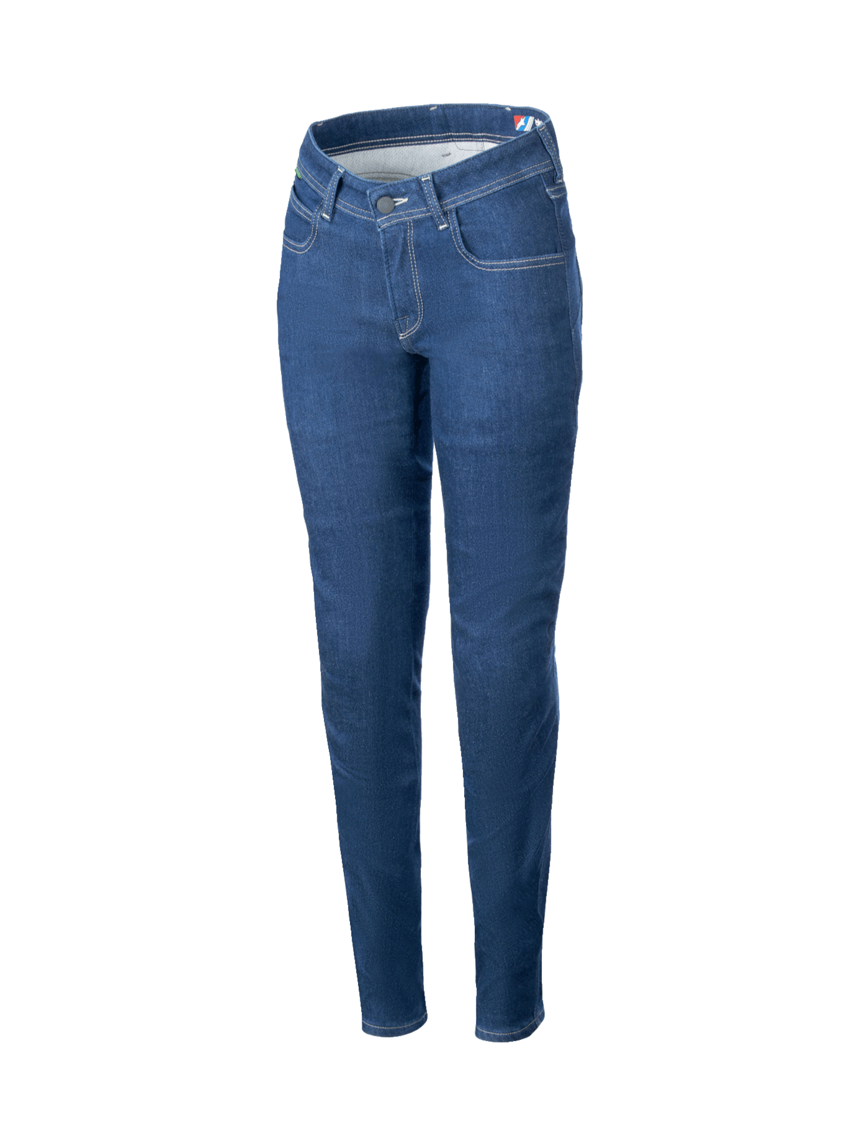Alpinestars Daisy V3 Motorrad-Jeans, schmale Passform, Blau, urbane Damen-Reithose aus Stretch-Denim mit CE-zertifizierten Protektoren.