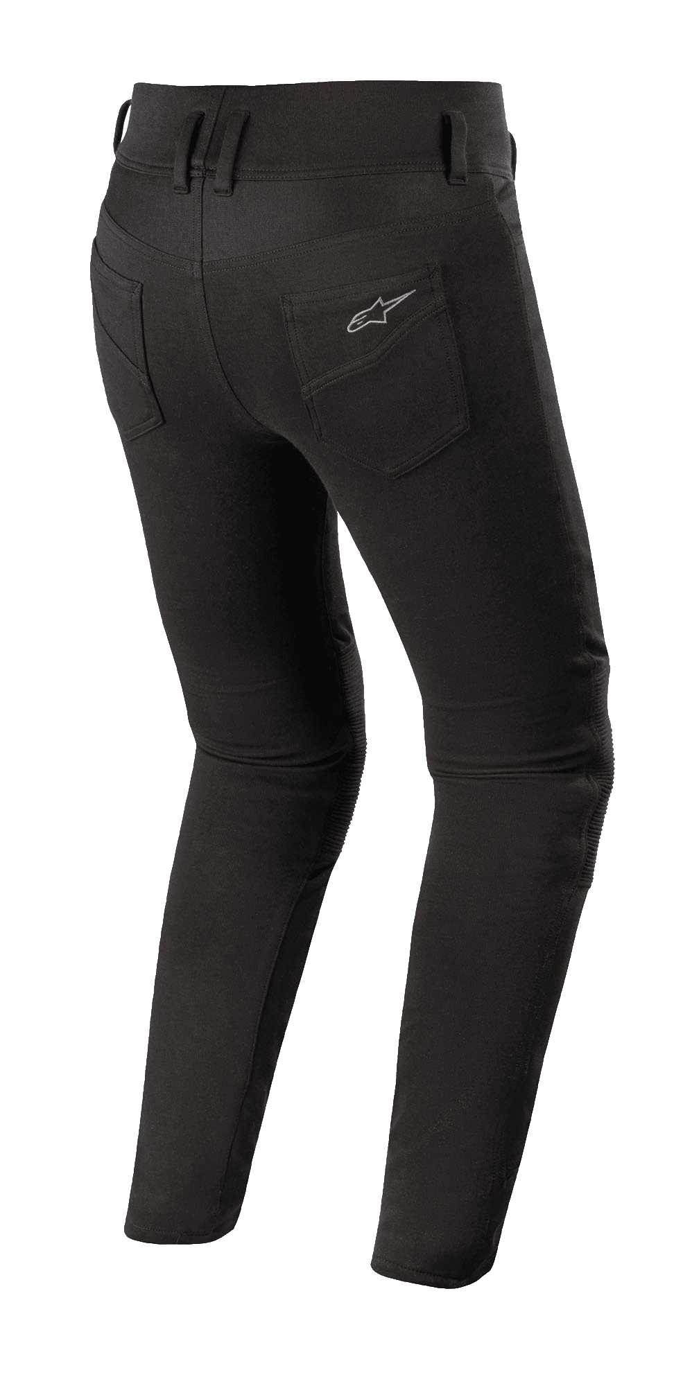 Alpinestars Banshee Women's Leggings, Black Motorcycle Riding Leggings, rear view featuring figure-hugging fit, back pockets with Alpinestars logo, anatomical stretch fabric for urban road use