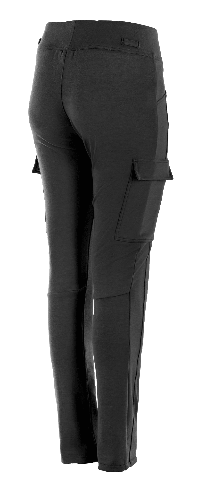 Alpinestars Iria Damen-Leggings, Schwarz, urbane Motorradhose mit seitlichen Cargo-Taschen mit Klappen, schlanke Performance-Passform mit elastischem Bund, Rückansicht in Dreiviertel-Perspektive
