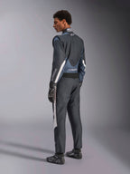 Alpinestars GP Pro Comp V2 FIA Auto Racing Suit in Black and Asphalt with white accents, rear 3/4 profile view.