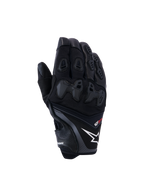 Alpinestars SP-R Pro Gloves, Black motorcycle racing gloves featuring a white star logo and red pro text, divided TPU knuckle protection and reinforced finger panels, premium leather and textile construction for sport riding