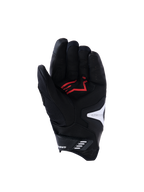Alpinestars SP-R Pro Handschuhe, Ansicht der Handinnenfläche, Schwarz, Weiß und leuchtendes Rot, mit verstärkter Handfläche aus Synthetikleder und rotem Logo, perforierten Lederfingern und weißen Logo-Akzenten, konzipiert für sportliches Motorradfahren
