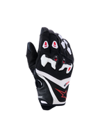 Alpinestars SP-R Pro Handschuhe, Motorrad-Rennhandschuhe, Schwarz mit weißen und roten Akzenten, Rückhandansicht mit geteiltem TPU-Knöchelschutz, Konstruktion aus strukturiertem Leder und Mesh, rotes Stern-Logo am Handgelenk