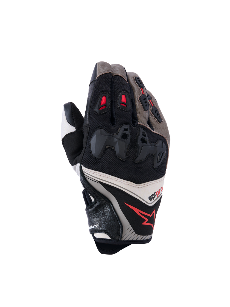 Alpinestars SP-R Pro Handschuhe, Motorrad-Rennhandschuhe, Schwarz und Grau mit Roten Akzenten, Hartschalen-Knöchelschutz, Leder- und Textilkonstruktion, Belüftungsschlitze, Ergonomisches Design für Hochleistung