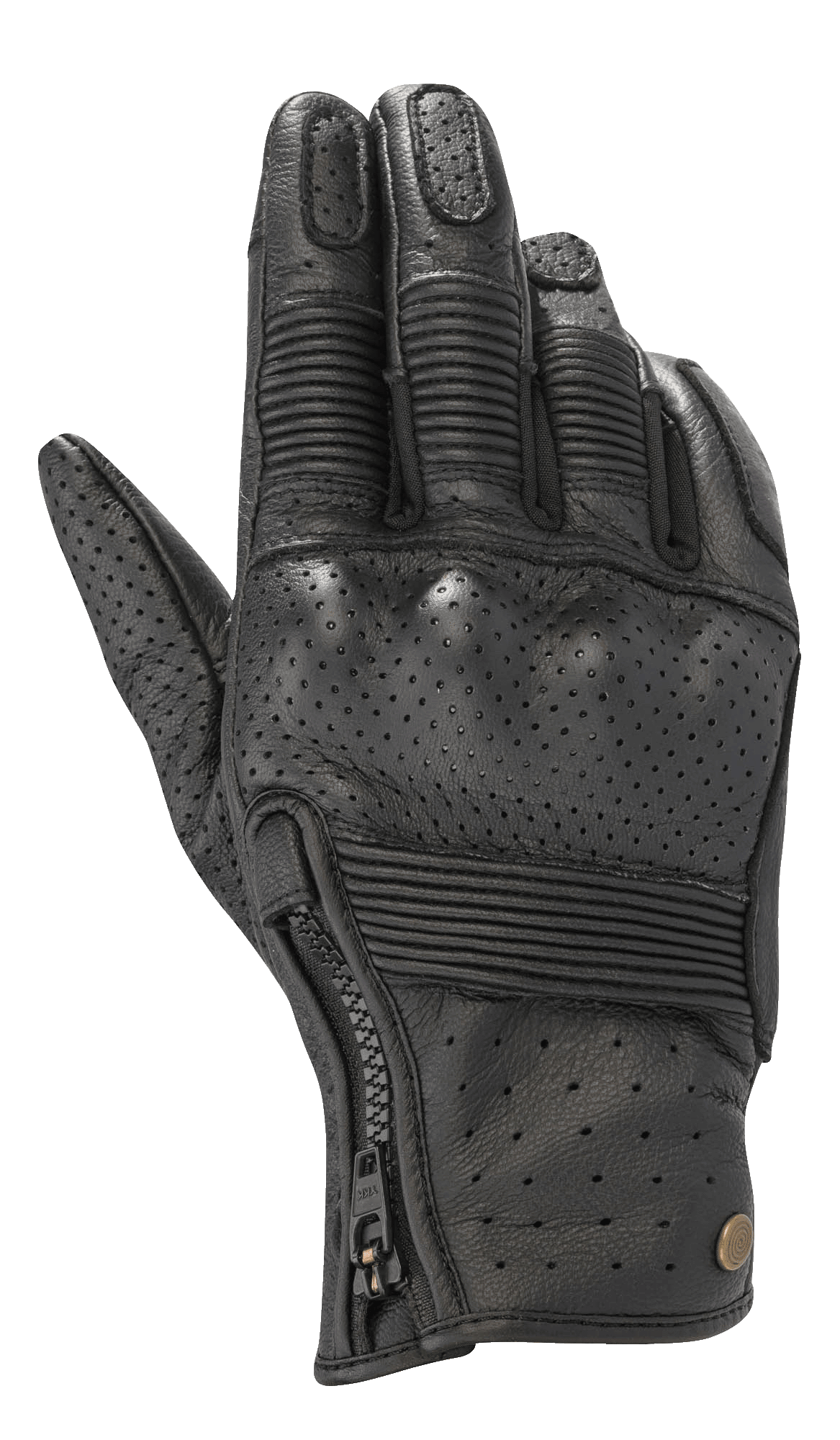 Alpinestars Rayburn V2 Lederhandschuhe, Schwarz, urbane Motorradhandschuhe mit perforierter Lederkonstruktion, gerippte Akkordeon-Einsätze an den Fingern und dem Handrücken, seitlicher Reißverschluss, Heritage-inspiriertes Styling