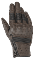 Alpinestars Rayburn V2 Leather Gloves, Tobacco Brown, heritage-inspired leather motorcycle gloves featuring perforated panels, covered hard knuckle protection, accordion stretch inserts on fingers, and a side zipper closure.