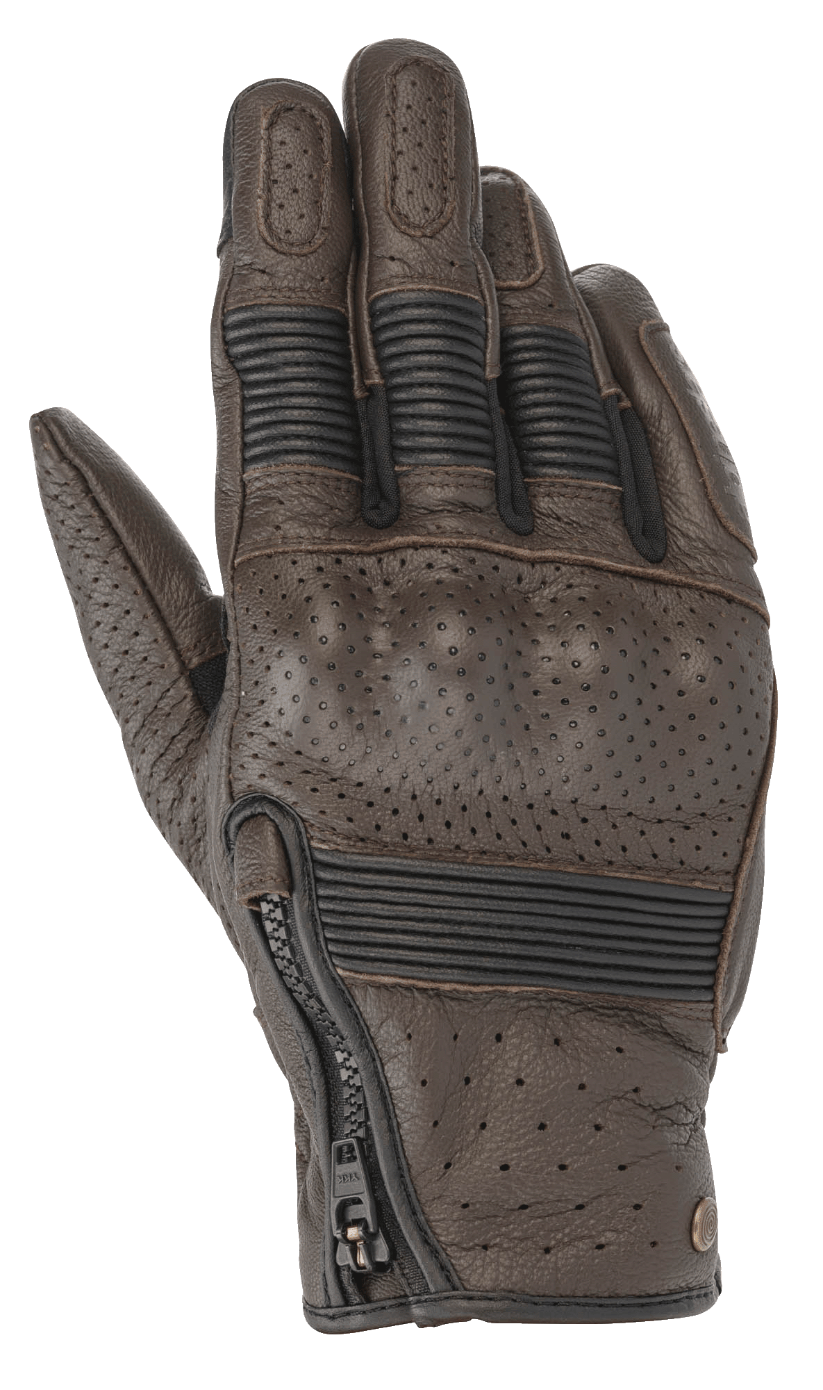Alpinestars Rayburn V2 Lederhandschuhe, Tabakbraun, Heritage-inspirierte Motorradhandschuhe aus Leder, perforierte Einsätze, verdeckter Hartschalen-Knöchelschutz, Akkordeon-Stretcheinsätze an den Fingern, seitlicher Reißverschluss