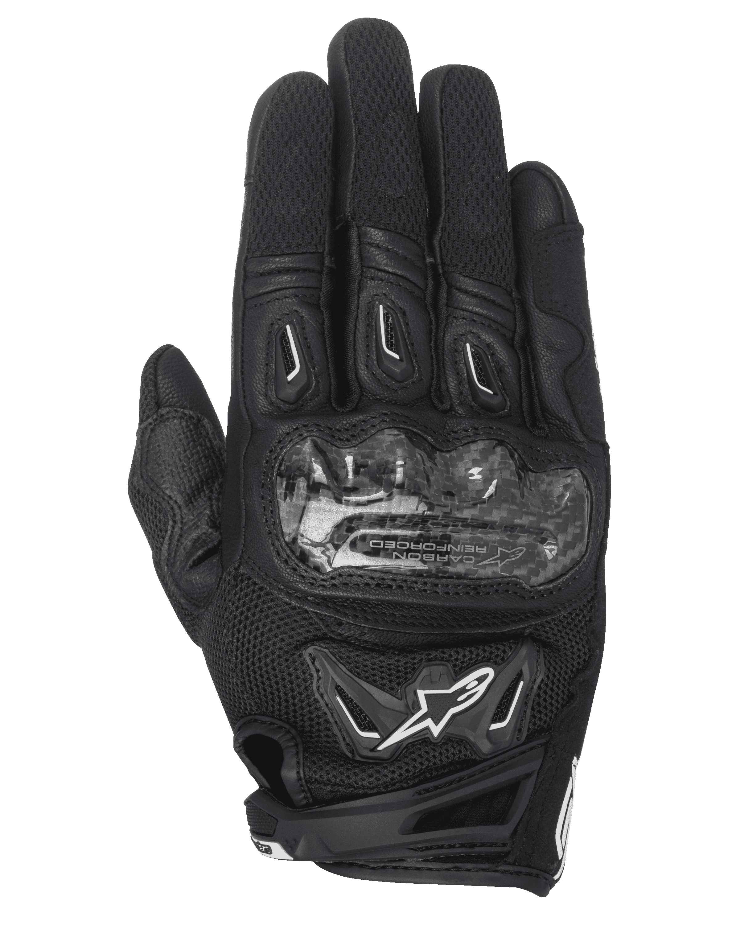 Alpinestars Stella SMX-2 Air Carbon V2 Damen-Motorradhandschuhe, Schwarz, Motorradhandschuhe mit kurzer Manschette, Carbon-Knöchelprotektoren, 3D-Mesh-Konstruktion, belüftetes Design für sommerliche Fahrten