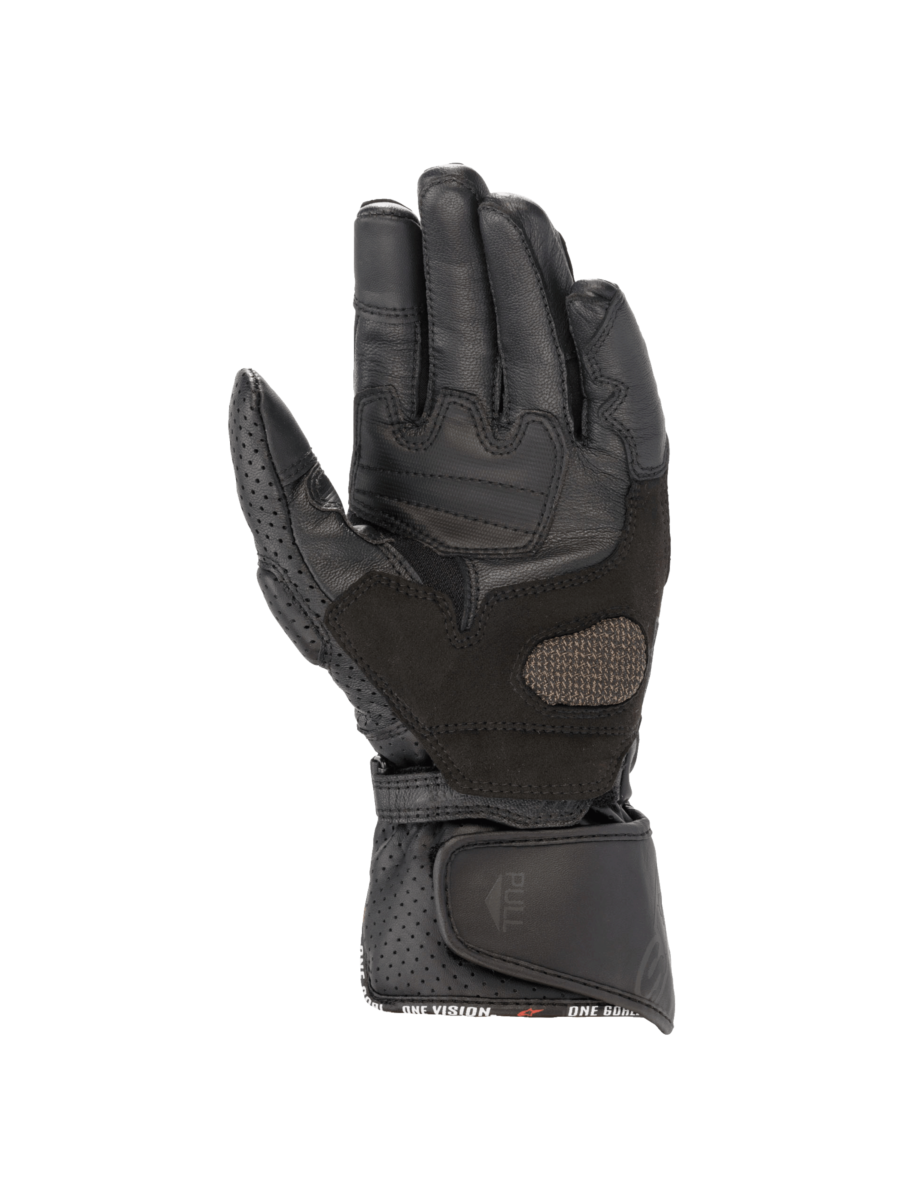 Alpinestars Stella SP-8 V3 Women's Motorcycle Gloves, black leather palm view with reinforced grip and perforated cuff.