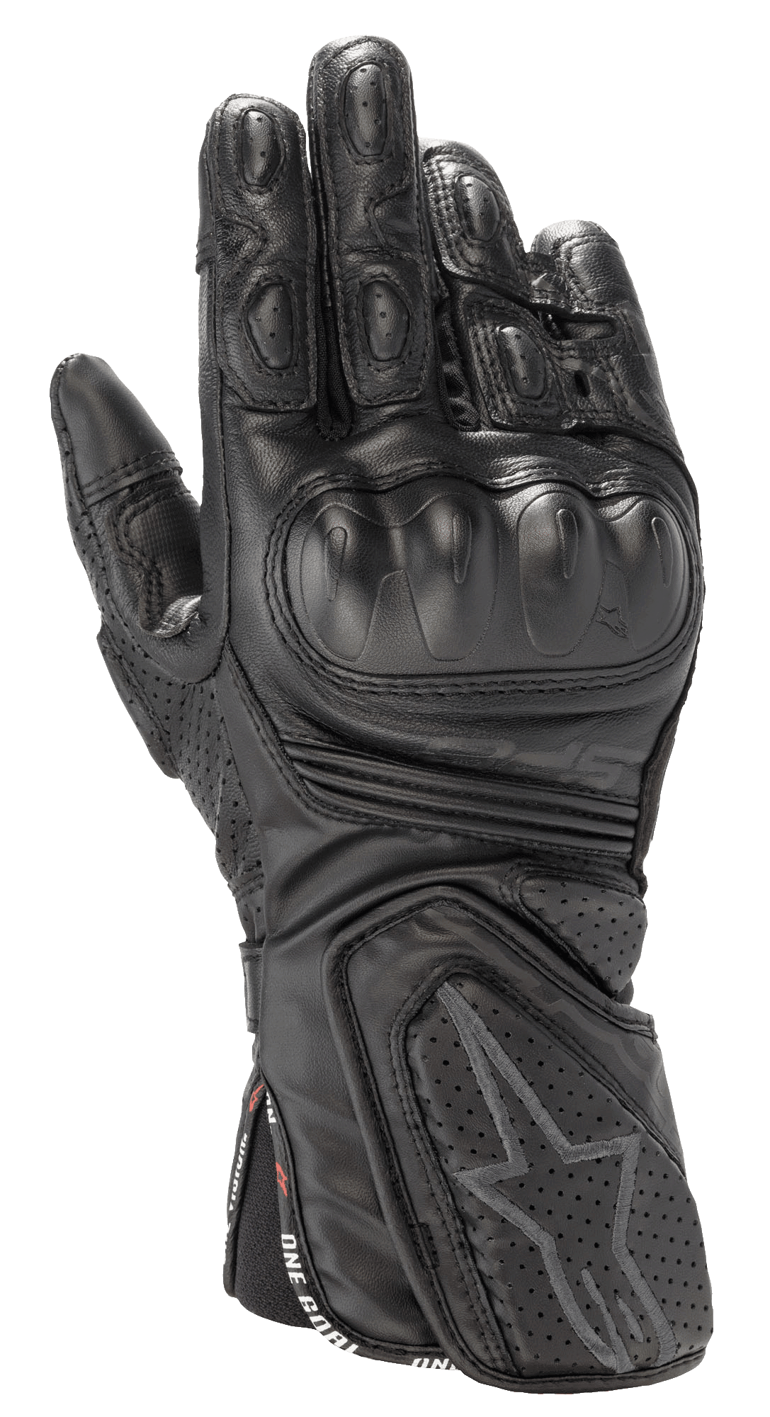 Alpinestars Stella SP-8 V3 Handschuhe, Damen-Motorradhandschuhe, Schwarz, hochwertige Lederkonstruktion, harter Knöchelschutz, perforierte Belüftung, gepolsterte Finger und Handgelenk, Sternlogo, "One Goal One Vision"-Riemen
