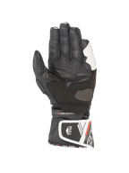 Alpinestars Stella SP-8 V3 Damen-Leder-Motorradhandschuhe, Schwarz und Weiß, Handflächenansicht mit verstärktem Grip.