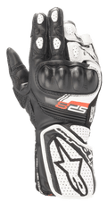 Alpinestars Stella SP-8 V3 Damen-Motorradhandschuhe, Schwarz und Weiß, mit geformtem Hartschalen-Knöchelschutz, perforierten Ledereinsätzen für Atmungsaktivität, verlängerter Stulpe mit großem Stern-Logo und roter SP-8-Grafik