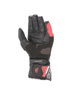 Alpinestars Stella SP-8 V3 Damen-Motorradhandschuhe, Schwarz und Diva Rosa, Lederhandfläche mit sicherem Klettverschluss.