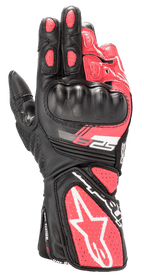 Alpinestars Stella SP-8 V3 Damen-Handschuhe, Motorrad-Sporthandschuhe, Schwarz, Weiß und Diva Pink, mit geformtem Hartschalen-Knöchelschutz, perforierten pinkfarbenen Lederbahnen, langer Manschette mit großem weißen Stern-Logo und SP-8-Branding