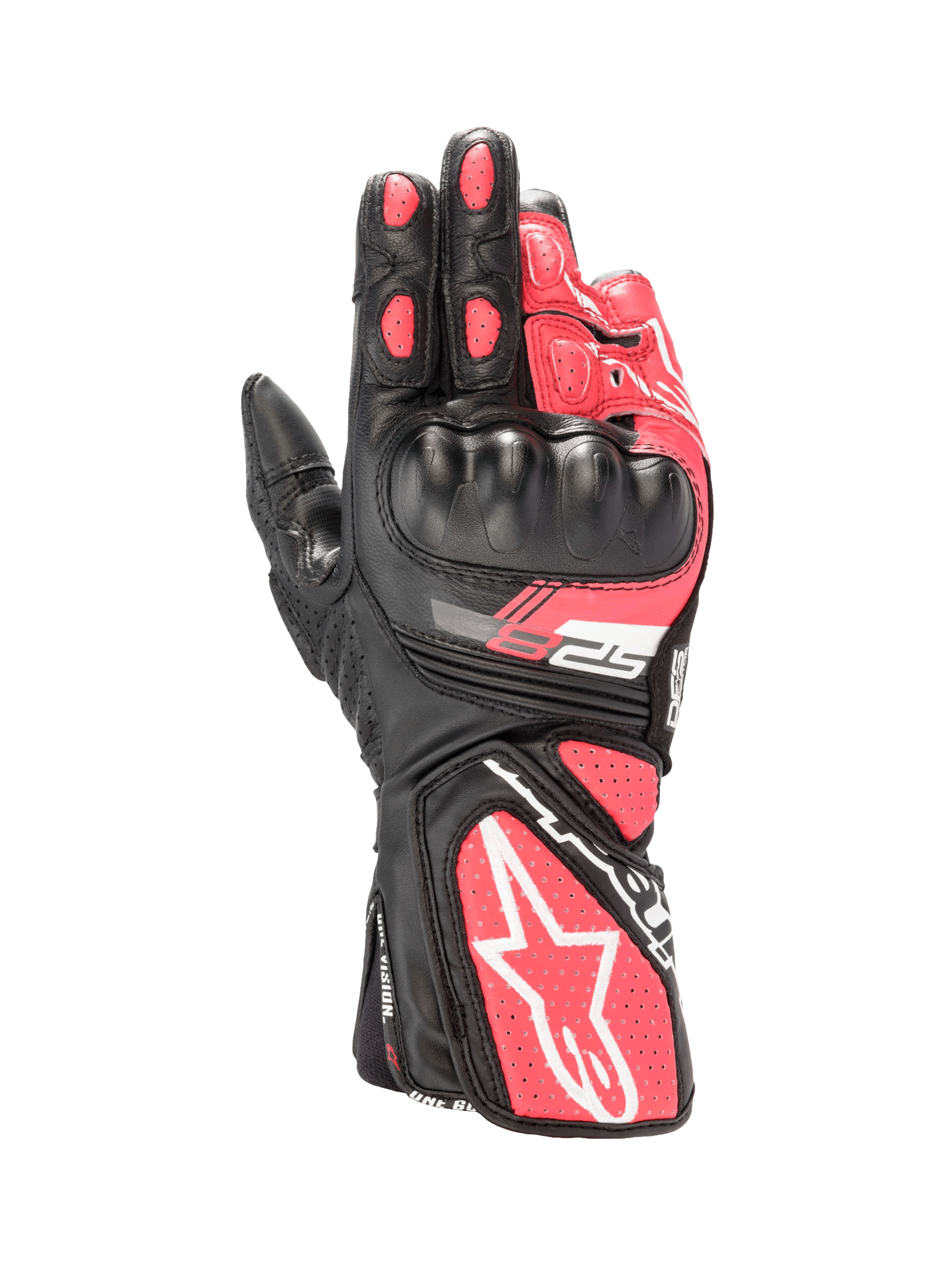 Alpinestars Stella SP-8 V3 Handschuhe, Damen-Motorradhandschuhe, Schwarz, Diva Rosa, Weiß, Leder, Hartschalen-Knöchelschutz