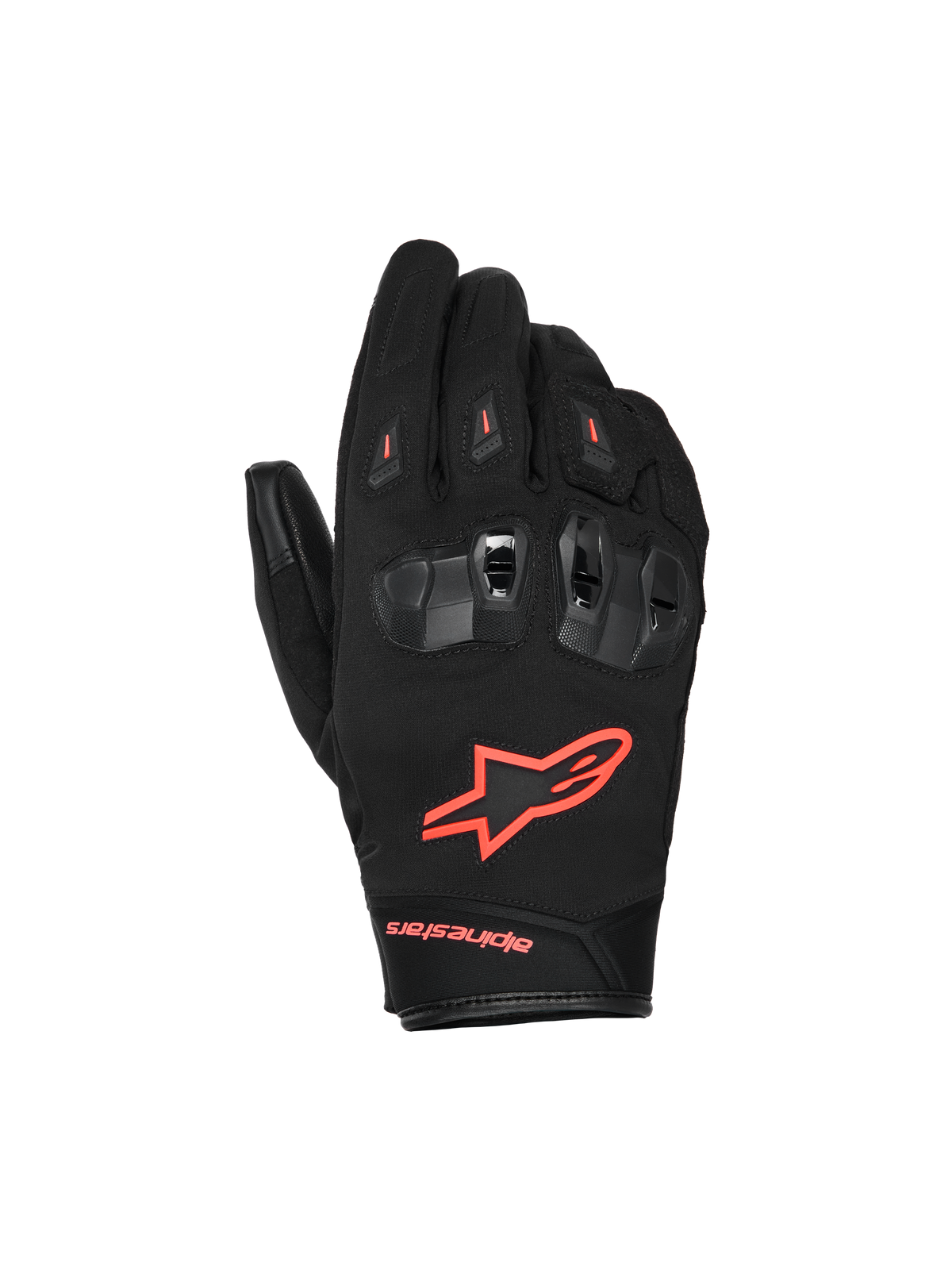 Alpinestars SP X Z Wasserdichte Handschuhe, Motorradhandschuhe, Schwarz und Fluo-Rot, mit geteilten TPU-Knöchelprotektoren mit Belüftung, leuchtend rotes Fluo-Logo auf dem Handrücken und strapazierfähiger Textil- und Lederkonstruktion für Allwetter-Performance.