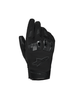 Alpinestars SP X Z Waterproof Gloves, Motorcycle Gloves, Black, featuring hard-shell TPU knuckle protection, tonal Alpinestars star logo, and durable textile construction for all-weather riding.