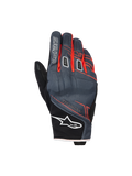 Alpinestars Moblast wasserdichte Handschuhe, Motorradhandschuhe, Anthrazit und Schwarz mit orangen Akzenten, Kurzstulpendesign mit rot-orangen linearen Grafiken, weißes Alpinestars Stern-Logo auf der Stulpe und „astars“-Branding auf dem Finger, technischer Textil-Handrücken für Allwetterschutz