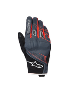 Alpinestars Moblast wasserdichte Handschuhe, Motorradhandschuhe, Anthrazit und Schwarz mit orangen Akzenten, Kurzstulpendesign mit rot-orangen linearen Grafiken, weißes Alpinestars Stern-Logo auf der Stulpe und „astars“-Branding auf dem Finger, technischer Textil-Handrücken für Allwetterschutz