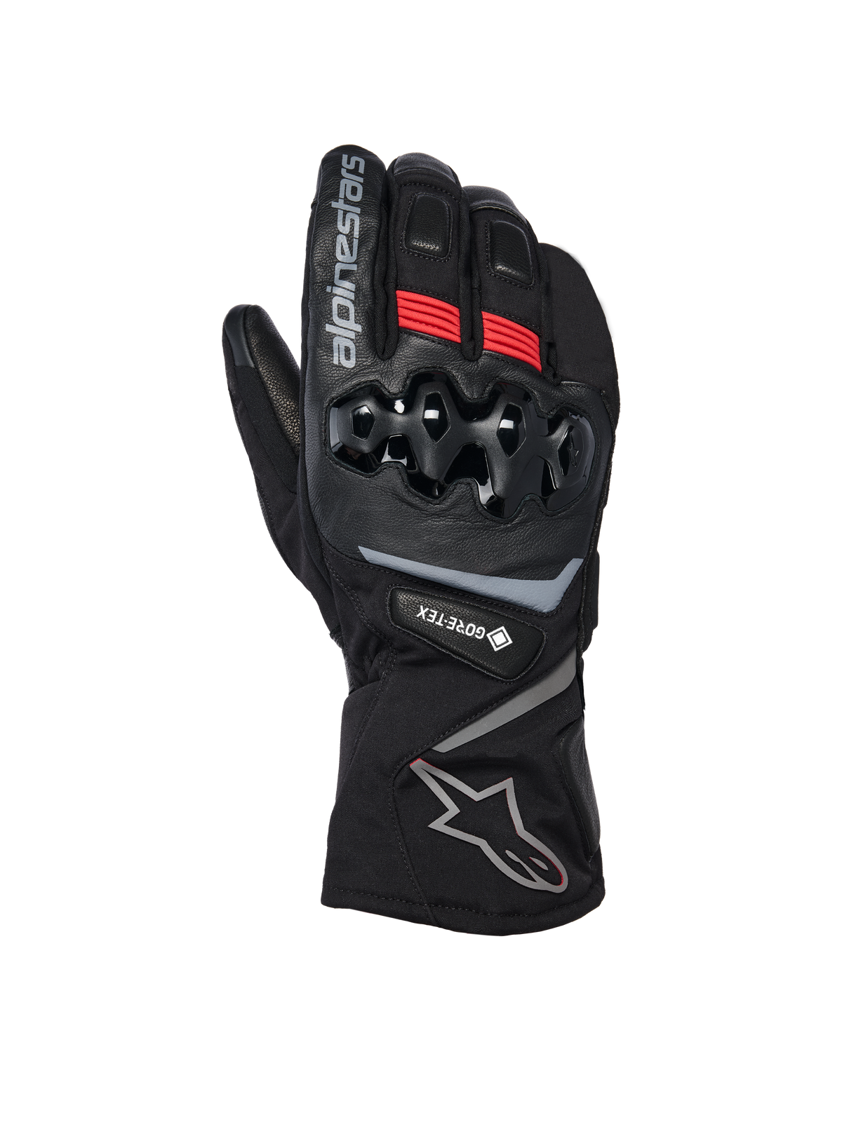 Alpinestars WT-8 GORE-TEX Isolierte Handschuhe, Motorrad-Winterhandschuhe, Schwarz mit roten Akzenten und silbernen Logos, harter TPU-Knöchelschutz, lange Stulpe, GORE-TEX-Wasserdichtigkeit für Fahrten bei kaltem Wetter