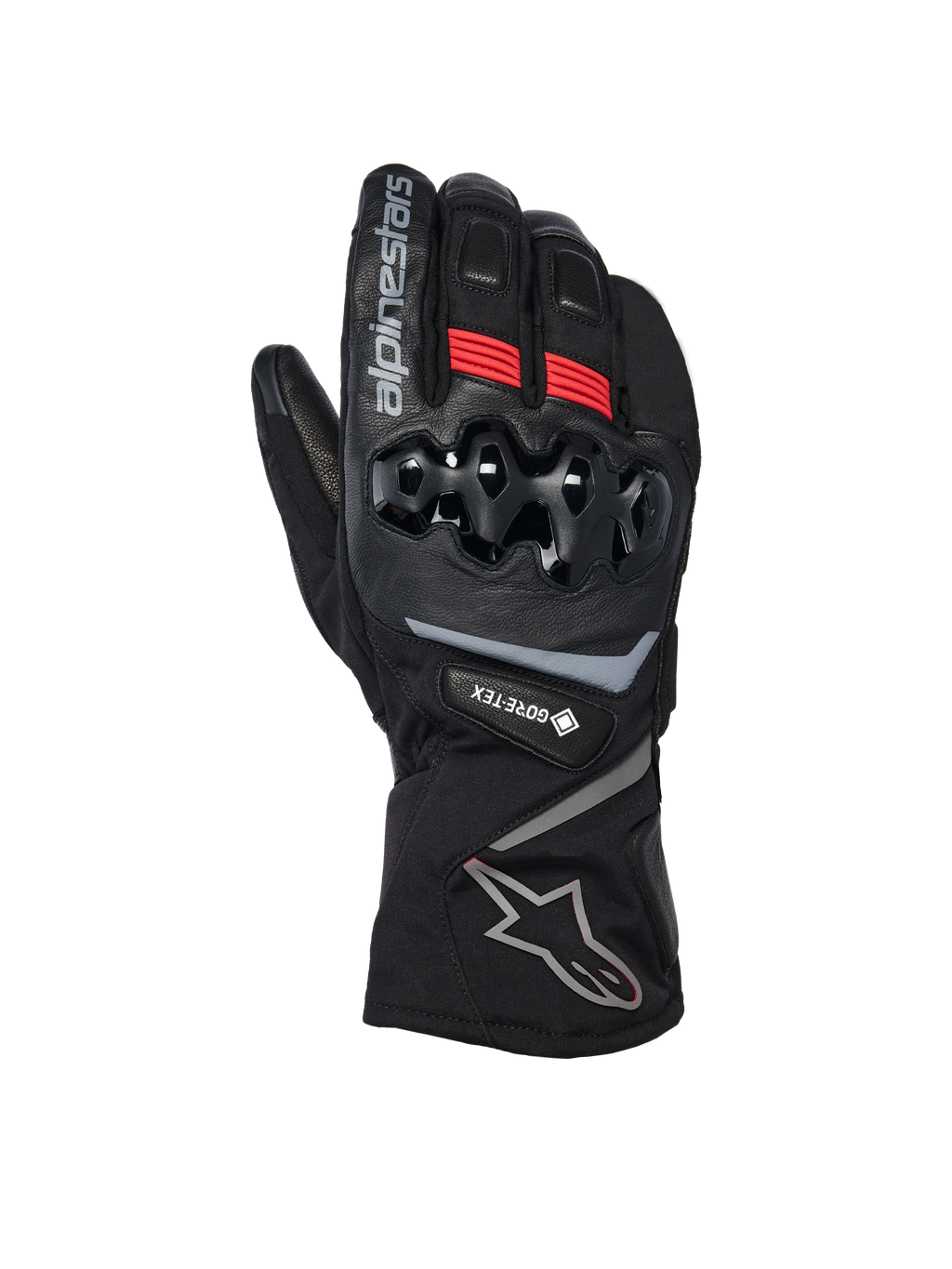 Alpinestars WT-8 GORE-TEX Isolierte Handschuhe, Motorrad-Winterhandschuhe, Schwarz mit roten Akzenten und silbernen Logos, harter TPU-Knöchelschutz, lange Stulpe, GORE-TEX-Wasserdichtigkeit für Fahrten bei kaltem Wetter