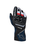 Alpinestars WT-8 GORE-TEX Insulated Gloves, Motorrad-Winterhandschuhe, Schwarz und Dunkelblau mit roten und weißen Akzenten, harter TPU-Knöchelschutz, GORE-TEX Branding, langes Stulpendesign