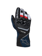 Alpinestars WT-8 GORE-TEX Insulated Gloves, Motorrad-Winterhandschuhe, Schwarz und Dunkelblau mit roten und weißen Akzenten, harter TPU-Knöchelschutz, GORE-TEX Branding, langes Stulpendesign