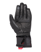 Alpinestars WT-4 GORE-TEX Isolierter Handschuh, Motorradhandschuh, Schwarz, Handflächenansicht mit Lederkonstruktion und einem Gummigriff-Patch, mittellange Manschette mit Alpinestars Exploration Equipment Branding und roten Logo-Akzenten