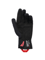 Alpinestars XT-3 Drystar® Thermo-Handschuhe, schwarze Motorradhandschuhe, Handflächenansicht mit Wildleder-Material und roter Anziehschlaufe, Alpinestars Adventure Tech Branding am Bündchen, wasserdichte Winterausrüstung