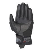 Alpinestars Corozal V3 Drystar® Gloves, Black, Palm side view showing leather construction with reinforced patches, short cuff with Alpinestars Adventure Tech branding, touchscreen-compatible fingertips, durable all-weather adventure motorcycle gear.