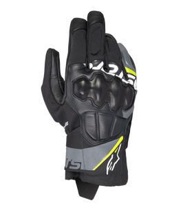 Alpinestars Corozal V3 Drystar® Handschuhe, Adventure-Motorradhandschuhe, Schwarz mit dunkelgrauen und neongelben Akzenten, Leder- und Textilkonstruktion mit geformtem Knöchelschutz, kurzes Stulpendesign, wasserdicht und atmungsaktiv für Fahrten bei jedem Wetter