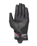 Alpinestars Corozal V3 Drystar® Handschuhe, Schwarz, Dunkelgrau, Leuchtrot, Handflächenansicht mit Lederkonstruktion, synthetischen Handflächenverstärkungen und kurzem Bündchen mit Alpinestars Adventure Tech Branding