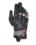 Alpinestars Corozal V3 Drystar® Handschuhe, Adventure-Motorradhandschuhe, Schwarz mit dunkelgrauen und neonroten Akzenten, Draufsicht mit lederüberzogenem SP-Knöchelschutz, Textil- und Lederkonstruktion, kurzes Bündchen, wasserdichte Adventure-Ausrüstung
