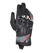 Alpinestars Corozal V3 Drystar® Handschuhe, Adventure-Motorradhandschuhe, Schwarz mit dunkelgrauen und neonroten Akzenten, Draufsicht mit lederüberzogenem SP-Knöchelschutz, Textil- und Lederkonstruktion, kurzes Bündchen, wasserdichte Adventure-Ausrüstung