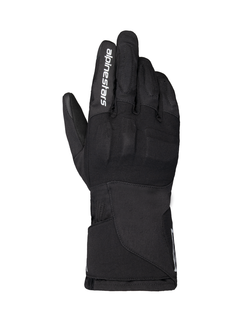 Alpinestars WT-1 Drystar Isolierte Handschuhe, Motorradhandschuhe, Schwarz, Textilkonstruktion mit integriertem Knöchelschutz, weißes Alpinestars-Branding auf dem Zeigefinger, lange Stulpe, wasserdichte und thermische Ausrüstung für Straße und Adventure