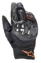 Alpinestars SMX-1 Drystar® Handschuhe, Motorradhandschuhe, Schwarz mit Red Fluo Akzenten, Knöchelschutz in Carbon-Optik, kurze Manschette, Leder- und Textilkonstruktion, wasserdichte Drystar® Membran