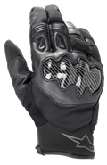 Alpinestars SMX-1 Drystar® Handschuhe, schwarze Motorradhandschuhe, mit Knöchelschutz in Carbon-Optik, Leder- und Textilkonstruktion, kurze Stulpe mit Alpinestars-Logo am Handgelenk