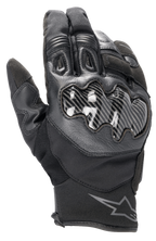 Alpinestars SMX-1 Drystar® Handschuhe, schwarze Motorradhandschuhe, mit Knöchelschutz in Carbon-Optik, Leder- und Textilkonstruktion, kurze Stulpe mit Alpinestars-Logo am Handgelenk