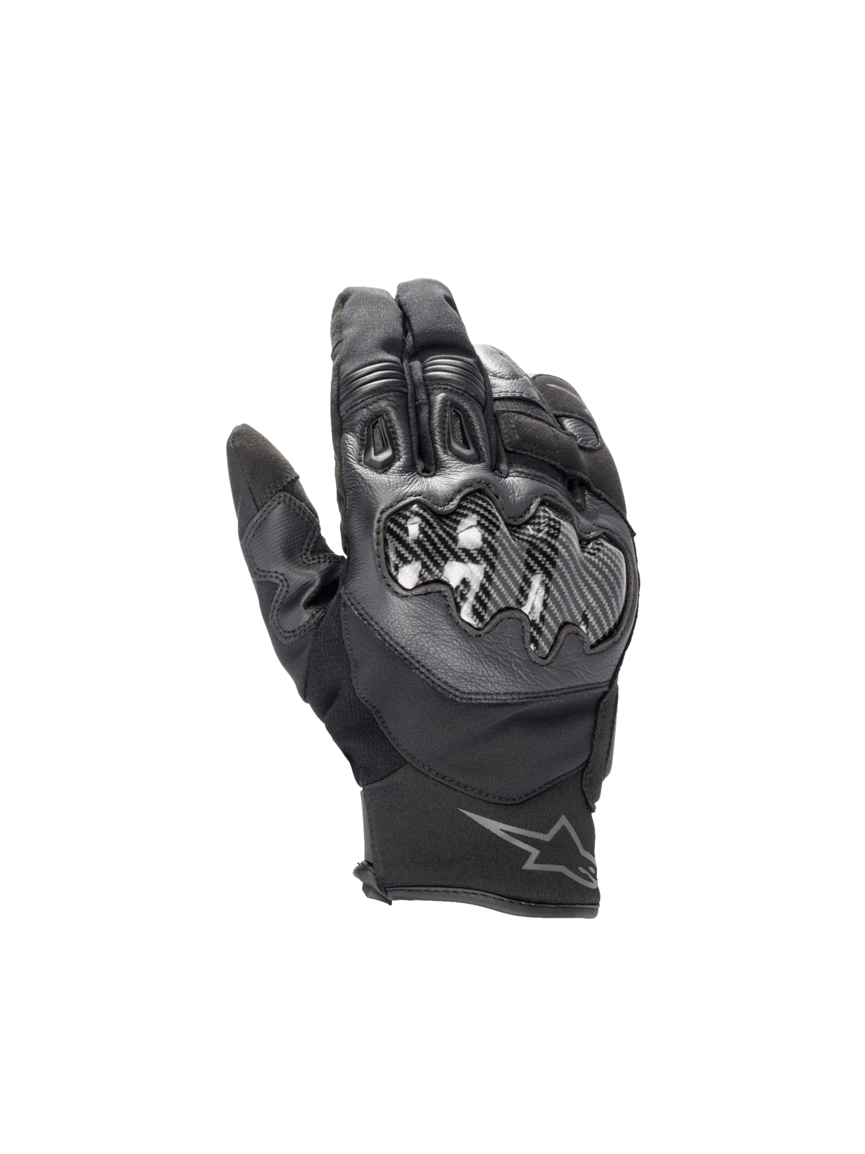 Alpinestars SMX-1 Drystar Handschuhe, wasserdichte Herren-Motorradhandschuhe, Schwarz, Carbon-Knöchelschutz, kurzes Bündchen, Leder-Textil-Konstruktion für Road-Racing.