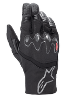 Alpinestars Hyde XT Drystar® XF Handschuhe, schwarze Motorradhandschuhe, wellenförmiger viskoelastischer Knöchelprotektor mit rotem Akzent, mittellange Stulpe mit silbernem Stern-Logo, wasserdichte Textil- und Kunstwildlederkonstruktion, Adventure-Touring-Ausrüstung