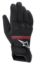Alpinestars HT-3 Heat Tech Drystar® Gloves, Heated Motorcycle Gloves, Black with Red stripes and white logo, featuring electronic heating technology control button on the cuff, reinforced knuckles, and durable textile construction