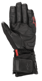 Alpinestars HT-7 Heat Tech Drystar® Handschuhe, schwarze beheizbare Motorradhandschuhe, mit Lederhandfläche und Softshell-Konstruktion mit rotem Alpinestars-Logo, wasserdichter Drystar®-Technologie und verstellbarer Manschette für Straßenfahrten bei kaltem Wetter