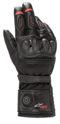 Alpinestars HT-7 Heat Tech Drystar Handschuhe, Beheizte Motorradhandschuhe, Schwarz mit roten Akzenten, elektronisches Heat Tech System mit Einschaltknopf an der Manschette, TPU-Knöchelschutz, wasserdichte Drystar-Technologie, Leder- und Textilkonstruktion