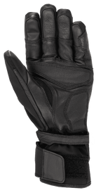 Alpinestars Range 2 In One GORE-TEX Handschuh mit Goregrip Tech, Motorradhandschuh, Schwarz, Handflächenansicht mit Ziegenlederkonstruktion, verstärkten Griffbereichen und langer Stulpe mit Klettverschluss für sicheren Sitz.