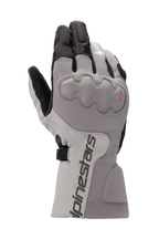 Alpinestars WR-X GORE-TEX Gloves, Motorcycle Touring Gloves, Dark Gray and Ice Gray with Black, long cuff design, covered knuckle protection, waterproof and insulated for winter riding.