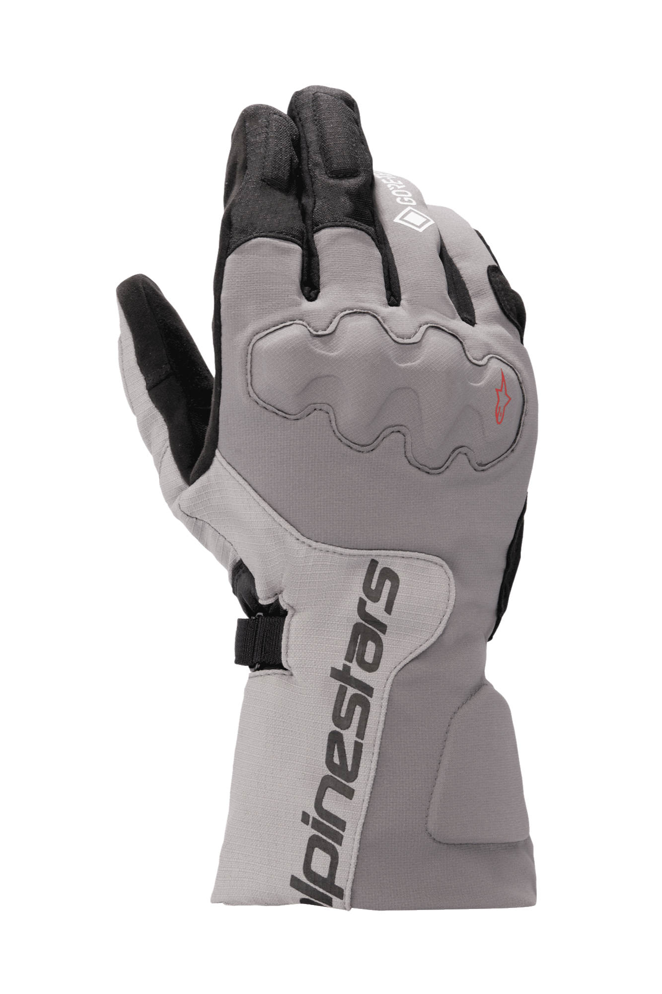Alpinestars WR-X GORE-TEX Gloves, Motorcycle Touring Gloves, Dark Gray and Ice Gray with Black, long cuff design, covered knuckle protection, waterproof and insulated for winter riding.