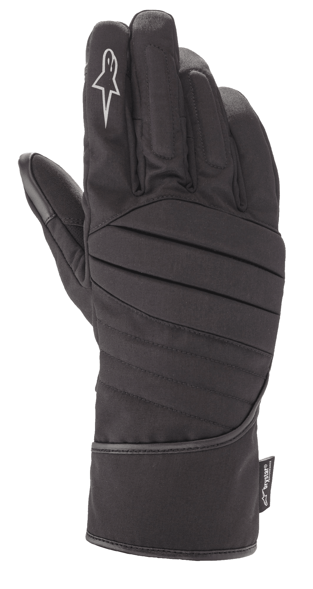 Alpinestars SR-3 V2 Drystar® Handschuhe, schwarze wasserdichte Motorrad-Tourenhandschuhe, Stulpen-Design mit gepolstertem geripptem Handrücken, weißem Stern-Logo auf dem Zeigefinger und Drystar® Performance-Etikett