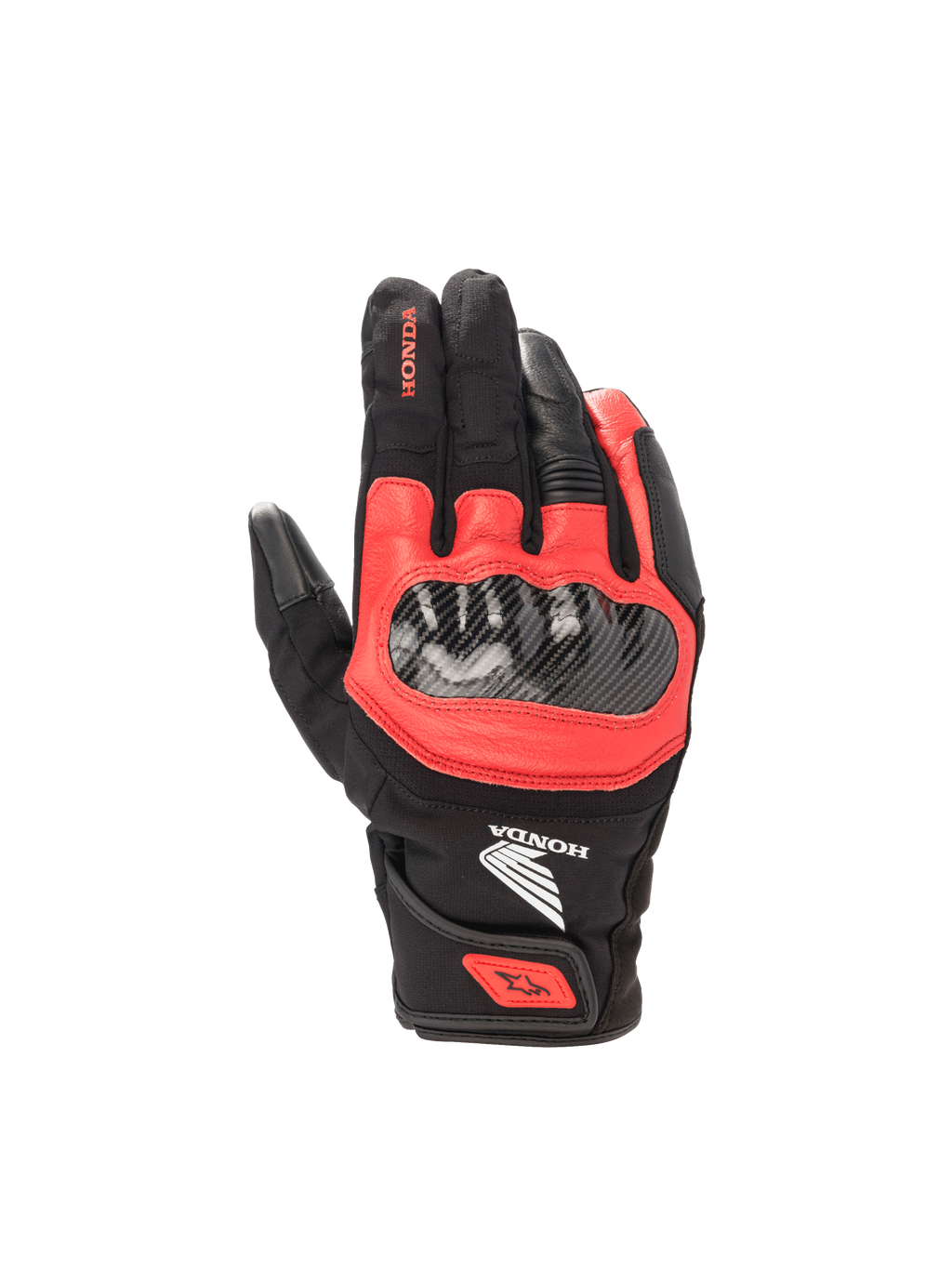 Alpinestars Honda SMX Z Drystar® Motorradhandschuhe, Schwarz und Hellrot, wasserdichtes Leder mit hartem Knöchelschutz.