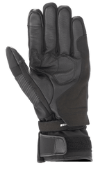 Alpinestars Andes V3 Drystar® Glove, Black Motorcycle Glove, Palm view featuring goat leather and textile construction, reinforced palm area, adjustable wrist strap with velcro cuff, technical all-weather touring design