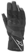 Alpinestars Andes V3 Drystar Glove, Black Motorcycle Touring Glove, goat leather and textile construction, featuring integrated knuckle armor, white Alpinestars logo on the cuff with a reflective stripe, textured finger panels, and Drystar Performance technology